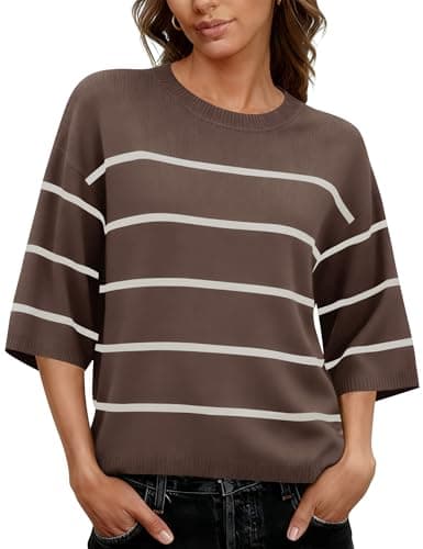 LOMON Striped Sweater Women 3/4 Length Sleeve Womens Spring Tops Trendy Business Casual Blouses Fashion 2026 S