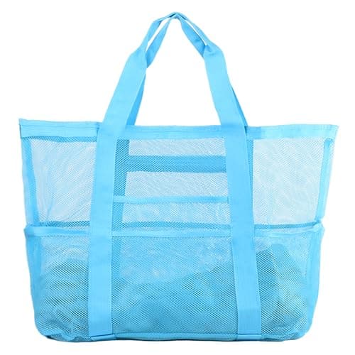 CaCTOUR Mesh Beach Bag,Large Beach Tote with 8 Pockets,Packable Beach Bags for Women Pool Bag for Family Beach Cruise Pool Vacation Essentials (Blue)