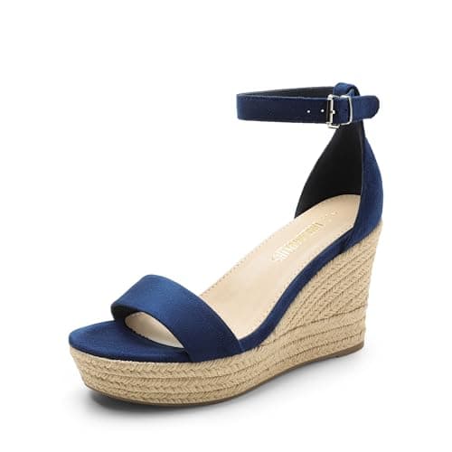 DREAM PAIRS Espadrille Platform Wedge Sandals,Navy,8.5