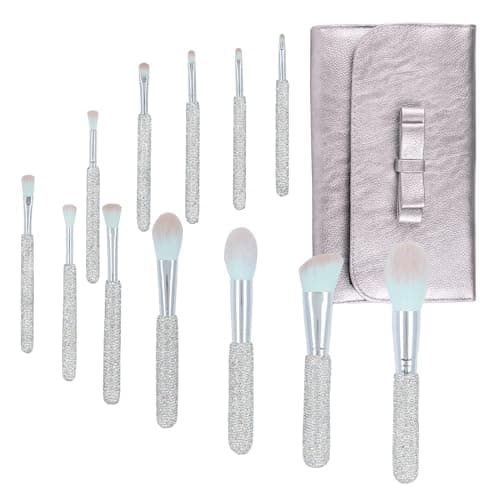 Makeup Brushes Bling Crystal Professional Face Cosmetics Blending Liquid Foundation Powder Concealer Eye Shadows Make Up Beauty Tool Glitter(12PCS) (Purely Handmade) (White)