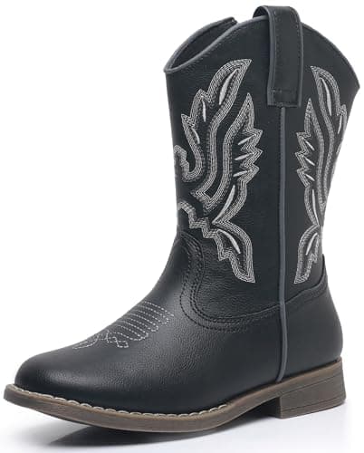 Apakowa Kids Cowboy Boots for Boys Girls Square Toe Side Zipper Boots