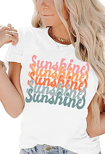 Summer Shirt Women Hawaiian Beach Tee Sunshine Graphic Vacation Top