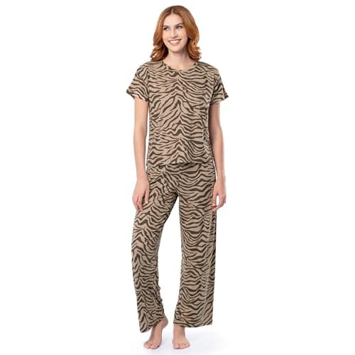 Fruit of the Loom Women's Drop Shoulder Tee and Convertible Waist Sleep Set, Zebra, X-Large