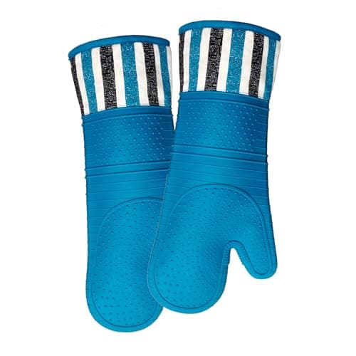 RED LMLDETA Heat Resistant 550 Degree Oven mitt, Silicone Oven Hot Mitts - 1 Pair, Extra Long Professional Baking Oven Gloves - Food Safe,Pot Holders Cooking,Grilling,Kitchen (Navy)