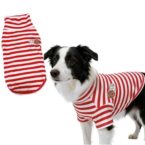 Turtleneck Dog Shirt Cute Doggie Embroidery Super Soft Dog Sweatshirt Stretchy Striped Puppy Pullover for Cats Small Medium Large Dogs (Red Striped, 6X-Large)