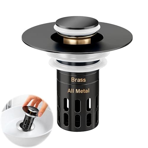(All Metal) Bathroom Sink Stopper,Pop Up Drain for Bathroom Sink,Sink Stopper Hair Catcher,Silent Popper Core w/Removable Stainless Steel Filter Basket,Sink Drain Plug Fit for 1.05~2.0''Basin