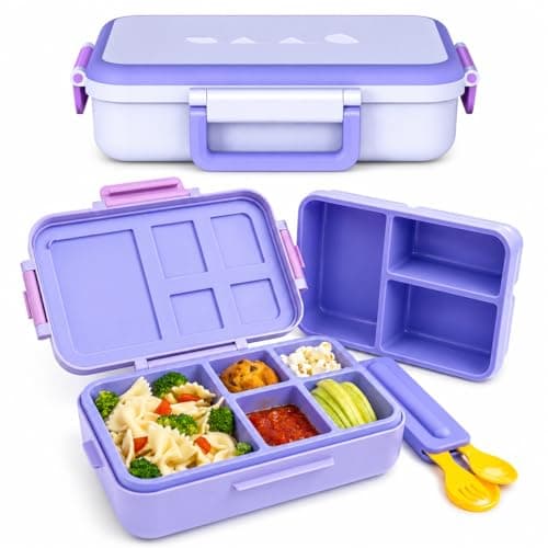 ovve Bento Box for Kids & Cutlery Set – Leakproof Kids Lunch Box, Interchangeable Inserts, BPA-Free, Dishwasher Safe Lunch Containers for School, Preschool, Toddler (Purple)
