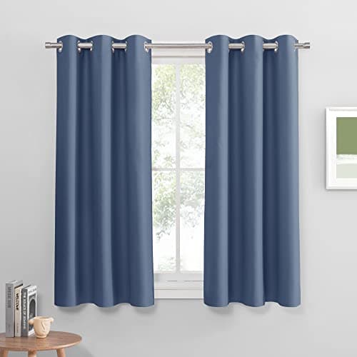PONY DANCE Stone Blue Small Curtains for Bathroom Windows, Set of 2