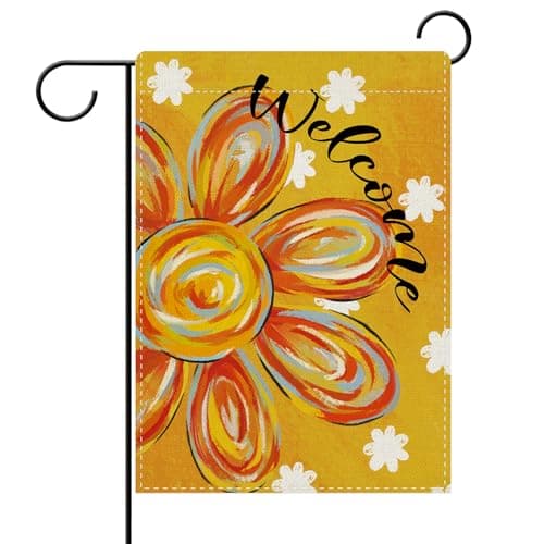 Dyrenson Welcome Sunflower Decorative Garden Flag, Spring Summer Yellow Flower Floral Yard Outside Home Decoration, Fall Polka Dots Burlap Outdoor Small Decor Double Sided 12 x 18