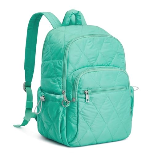 G4Free Quilted Travel Backpack for Women College Puffer 15 Inch Laptop Backpacks Casual Daypack with Anti-theft Buckle (Light Green)
