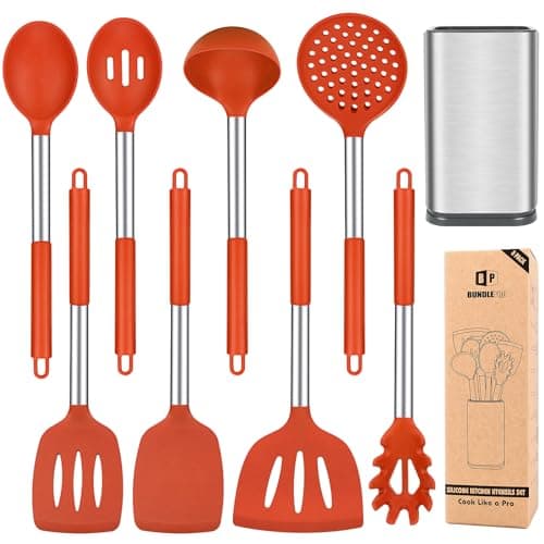 Silicone Kitchen Utensils Set, 8Pcs Cooking Utensils with Holder, Red