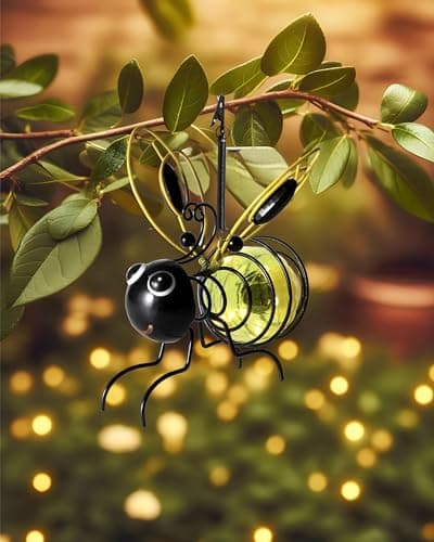 Lighted Outdoor Display - Solar Powered Hanging Bee Decor with Bouncy Springs - Outdoor Hanging Solar Lights for Garden Decor, Yard, Patio, Porch (Yellow)
