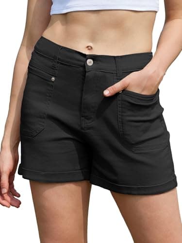 Rasutina Womens Black Jean Shorts High Waisted Denim Shorts for Women Chino Cargo Shorts Women Summer Jorts X-Large
