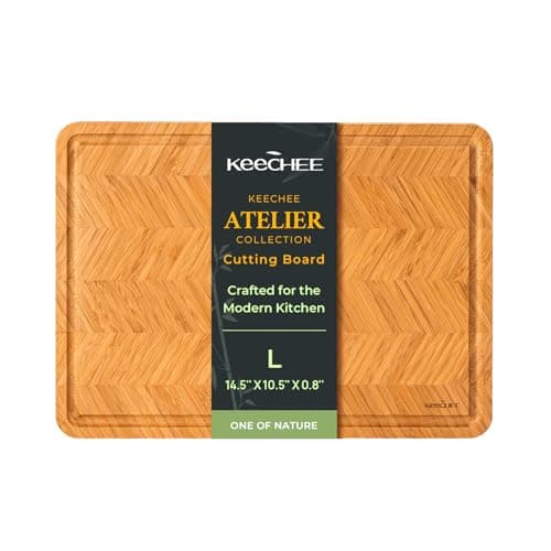 Keechee Atelier Collection Bamboo Cutting Board, Reversible Wood Chopping Boards for Kitchen with Juice Grooves, Handcrafted Large Serving Tray, Luxury Housewarming Wedding Gifts for New Home