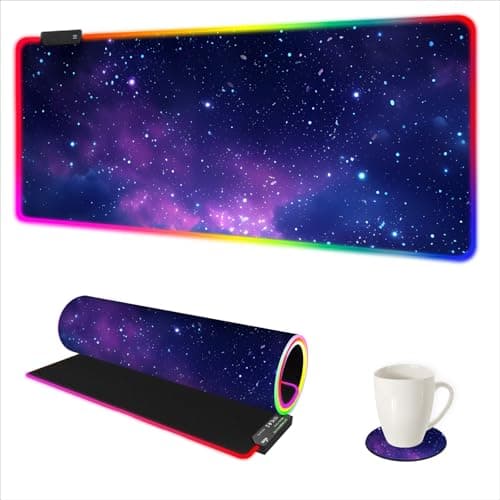 DINKY Extra Large RGB Gaming Mouse Pad with14 Light Modes, Extended Soft LED Mouse Pad, Anti-Slip Rubber Base, Computer Keyboard Mousepad Mat, Blue Purple Starry Sky