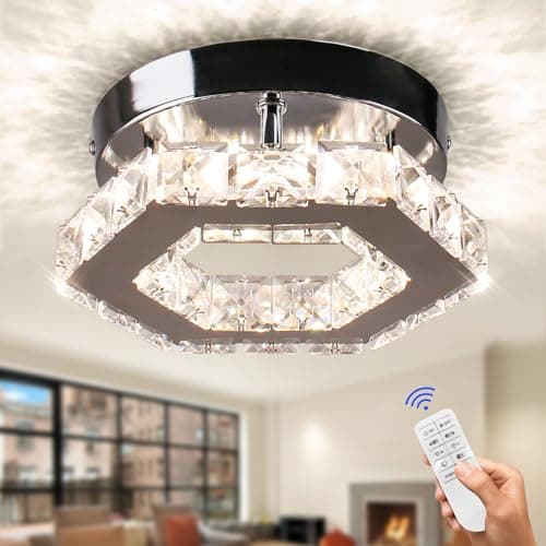 Cainjiazh Crystal Ceiling Light, Polygon Flush Mount LED, Dimmable