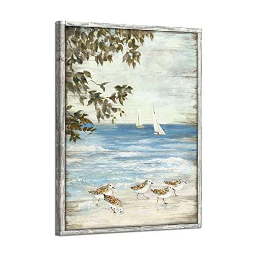 ARTISTIC PATH Beach Sea Birds Wooden Framed Wall Art, 11x16 Inch