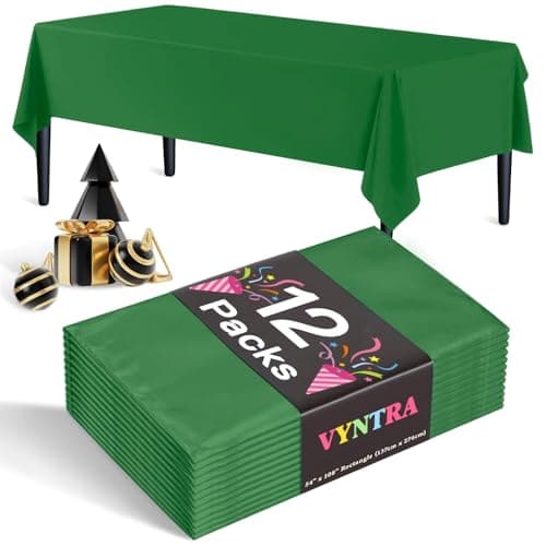Vyntra Plastic Tablecloths, 12-Pack, 54 x 108 in, Rectangular, Green - Disposable Party Table Covers for St. Patrick’s Day, Christmas, Spring Party