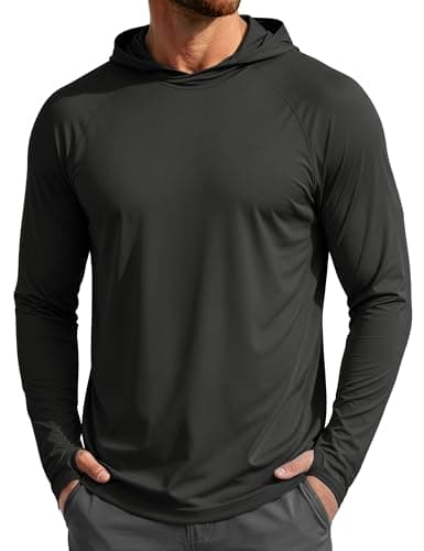 MAGCOMSEN Sun Hoodie Mens Long Sleeve UPF 50+ UV Hoodies Dry Fit Athletic Workout Hooded Rash Guard for Fishing Swimming Black M