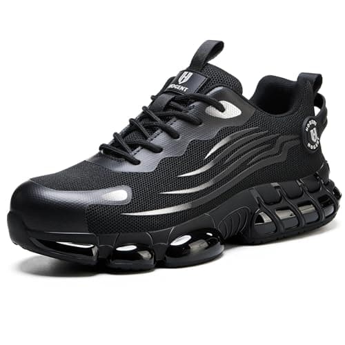 Hogent Steel Toe Shoes for Men, Cushioned Safety Work Sneakers Carbon Black