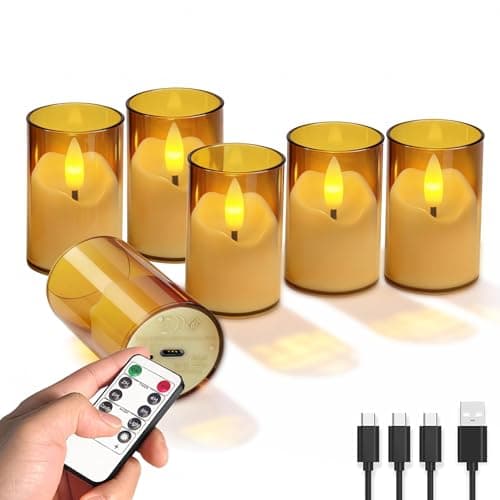Utwickeln Rechargeable Tea Lights with Remote, 2-8H Timer, USB-C Charges 3 at Once, 6-Pack Amber LED Flameless Candles for Home, Game Day, Wedding, Dinner, Holiday, Gathering, Church & Memorial