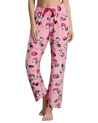 COCO BRANDS Peanuts Snoopy Womens Pajama Pants - Cozy Soft Knit Stretch PJ Pants Sleepwear for Women Comfy Fun Pajamas, Size X-Large, Pink Snoopy Football Print