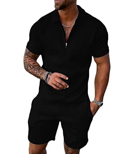 Aulemen Mens 2 Piece Zip Tracksuit Short Sleeve Set Summer Outfits for Men