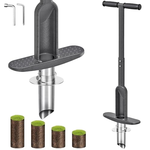 BeneLabel Grass Plugger Tool Lawn Plugger Tool Adjustable 3-6 Inch Digging Depth Long Handle Bulb Planter Tool Heavy Duty Sod Plug Cutter for Turf Repair, Bulb Planting, Seedling Transplant