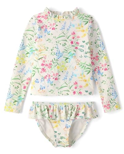 Gymboree,Girls,and Toddler 2-Piece Rashguard Swimset,Garden Floral,4 Years