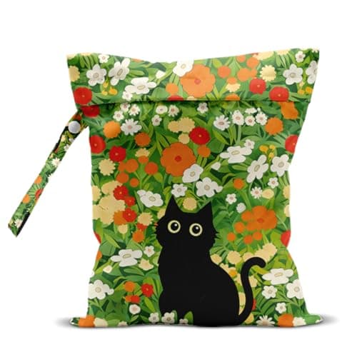 VYXVYX Black Cat Floral Wet Dry Bags Waterproof Wet Bags Reusable Swimsuit Bag Diaper Pouch for Travel Swimsuits Diapers Towels Cat Gifts for Women Friend Travelers 10 x 13 Inches