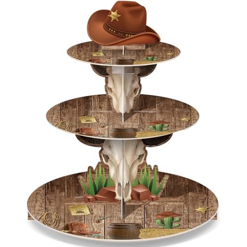 Zopeal Western Cowboy Cupcake Stand Party Decoration Western Long Horn Cow Cupcake Holder Cowboy Theme Cake Holder Westerns Birthday Dessert Stand for Wild West Baby Shower Birthday Party Supplies