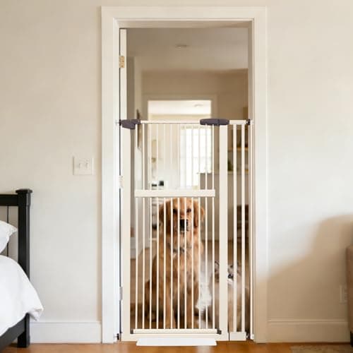 Lumizone Extra Tall Pet Gate 55.12" High Pressure Mounted 30.12"-38.38" Extra Wide (9 Sizes) 1.37" Gap for Cat Dog Stairs Doorway Hallway No Drilling Auto-Close (30.12"-38.38" W, Cream White)