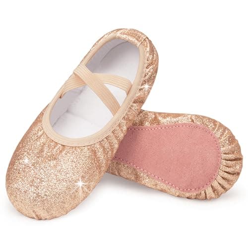 Stelle Ballet Shoes for Girls Glitter | Metallic Faux Leather Ballet Slippers Dance Shoes for Toddler/Little/Big Kids(Gold Glitter,12ML)