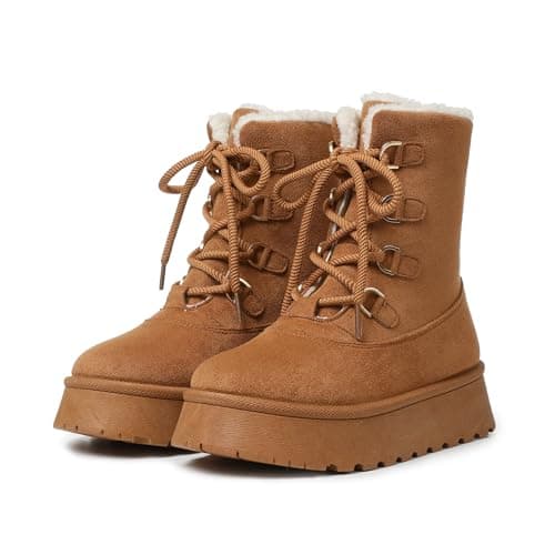 Celbreez Snow Boots - Platform Winter Boots for Women, Mid Calf Lace up, Cozy Fleece Lined Boots with Faux Fur