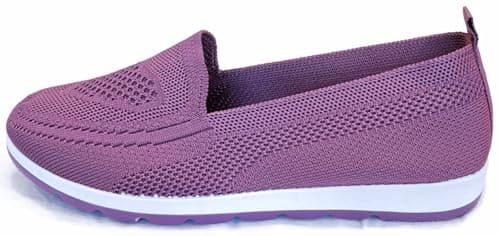 SPATI Women's Knitted Comfortable Flat Shoes Loafers Slip On Casual Breathable Mesh Walking Round Toe (Purple, Numeric_9)