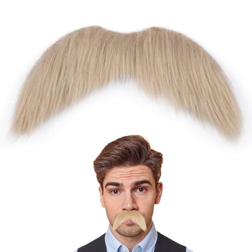 Yan Dream Fake Mustache for Men Classic Halloween Self Adhesive Honey Blonde Color Fake Beard Novelty Stick On Fake Mustaches