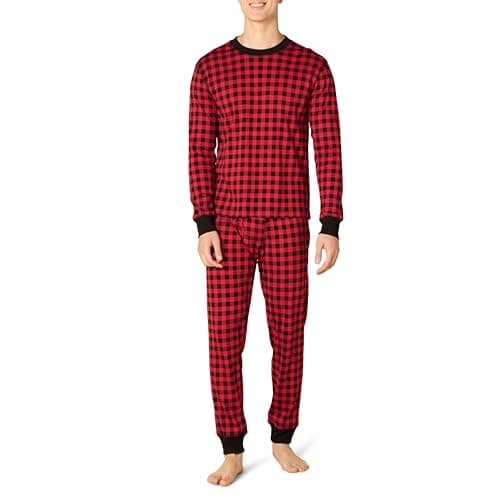 Amazon Essentials Men's Knit Pajama Set, Classic Buffalo Check, Small