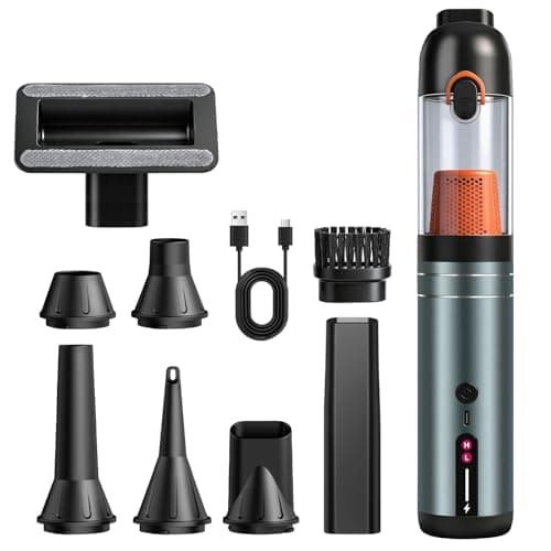 7-in-1 Aluminum Alloy Wireless Car Vacuum Cleaner, 20kPa Strong Suction Handheld Vacuum, Portable with Smart Digital Display, 2 Suction Modes for Car, Desk, Keyboard and Small Spaces（Cyan）