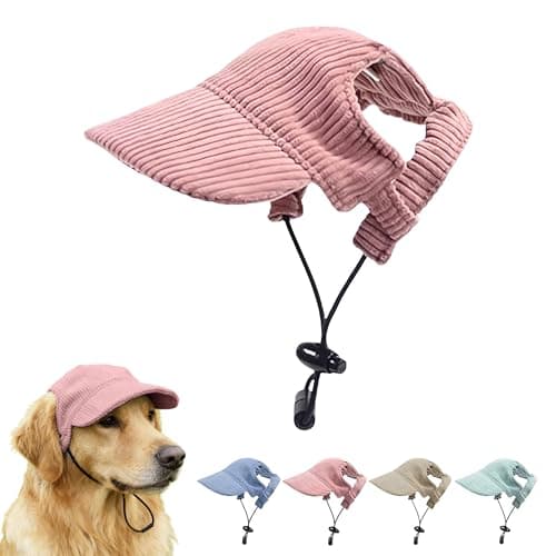 Pet Baseball Cap with Ear Holes - Multi-Color Sun Visor Hat for Dogs & Cats, Summer & Fall Beach Headwear for Puppies & Kittens (Pink, L)