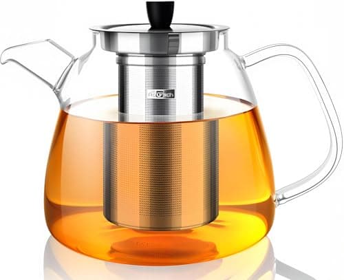 Aquach 42oz Glass Teapot with Infuser, Stovetop Safe Tea Kettle