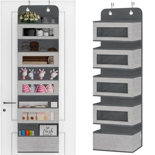 VERONLY Over The Door Hanging Organizer Storage with 5 Large Pockets,Wall Mount Clear Windows and 2 Widened Metal Hooks for Pantry,Nursery,Diapers,Bathroom,Kitchen,Closet,Dorm