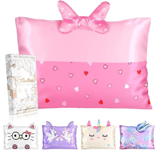 Miss Adola Kids Pillowcases Queen Size 20"x30" - Cute Cartoon Soft Breathable Silk Pillow Cases for Hair and Skin with Hidden Zipper for Girls Fun Kawaii Design for Bedding, Point Bow