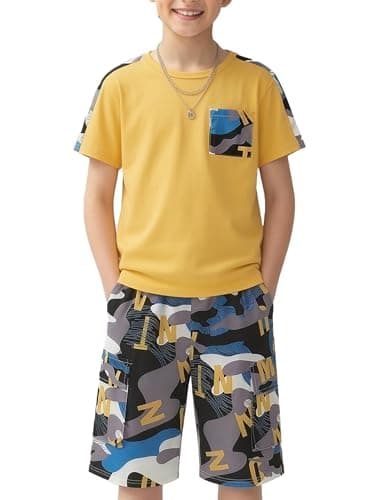 mksodopy Boys Summer Outfit Set 2 Piece T Shirt and Camo Shorts Casual Clothes for Little Big Boys