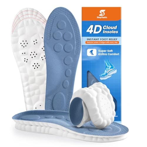 StepTastic Insoles Men, 4D Cloud Insoles for Women Men, Arch Support and Shock Absorbing for Fatigue Relief, Pressure Distribution, Trim to Fit Inserts for Walking, Hiking (Blue, W 6-9, 1 Pair)