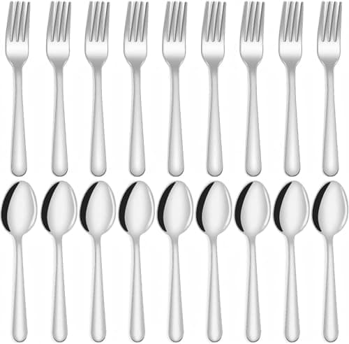 Unokit 24-Piece Spoons and Forks Set Silverware Set - Forks and Spoons Food Grade Stainless Steel Silverware for Home, Kitchen and Restaurant, 12-Fork and 12-Spoon, Mirror Polished&Dishwasher Safe