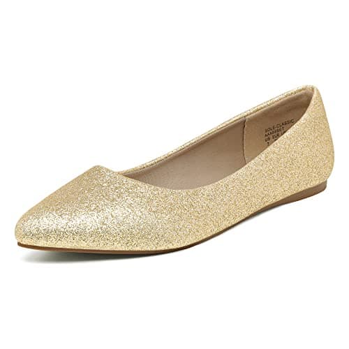 DREAM PAIRS Women's Dress Ballet Flats,Size 6,Gold/Glitter