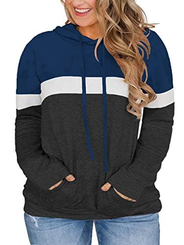 VISLILY Plus Size Sweaters for Women 2X Loose Fit Hoodies with Kangaroo Pockets Blue 18W