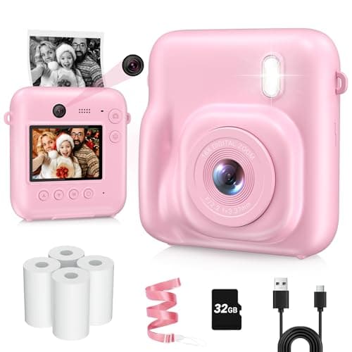 Kids Camera Instant Print, Dual-Lens 48MP Digital Camera, Pink