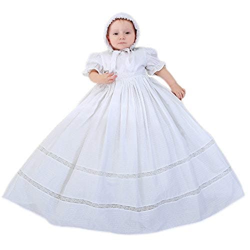 NIUBAO Baby Girls Baptism Delicate Cotton Dress Gown with Bonnet for 0-15 Months (6-9M, White)