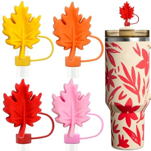Amreich Thanksgiving Straw Toppers | Fall Straw Covers for Stanley Cup Accessories | Autumn Thanksgiving Day Silicone Straws Cover Caps 10mm, Maple Leaf Design